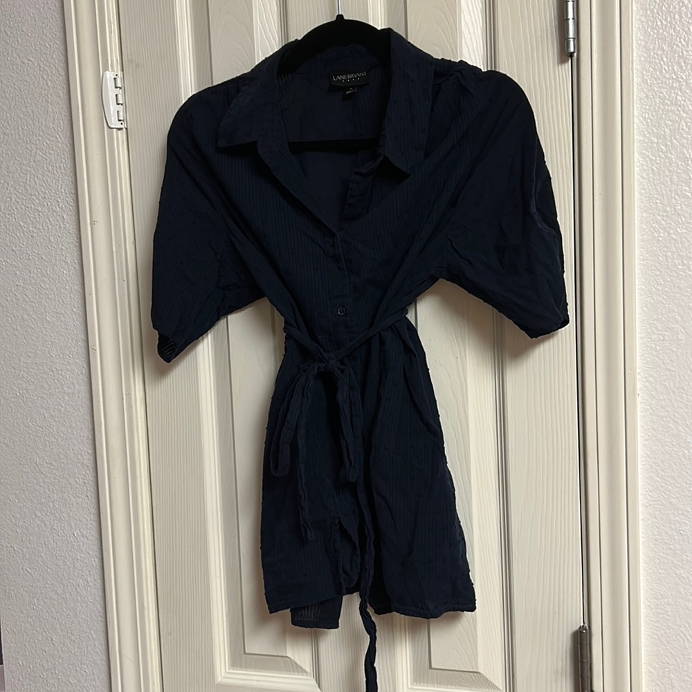 Navy blue button up blouse lane Bryant size 14